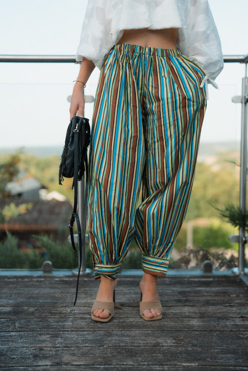 Calypso - Pantalon bouffant rayé en coton